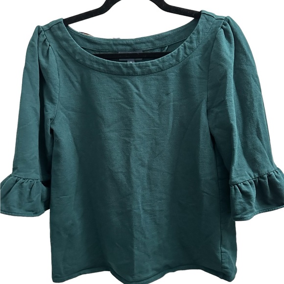 ModCloth boat neck 3/4 sleeve ruffle bow back top blouse Hinter Green Small - Picture 3 of 12